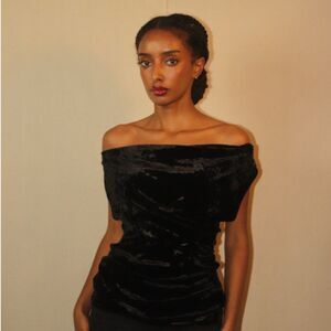 Express Black Velvet Off Shoulder Top